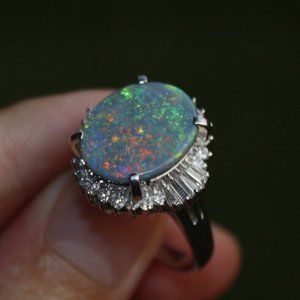 opal ring platinum .900 black australian 4.6ct 10.9 grams Diamond .84 Size 7